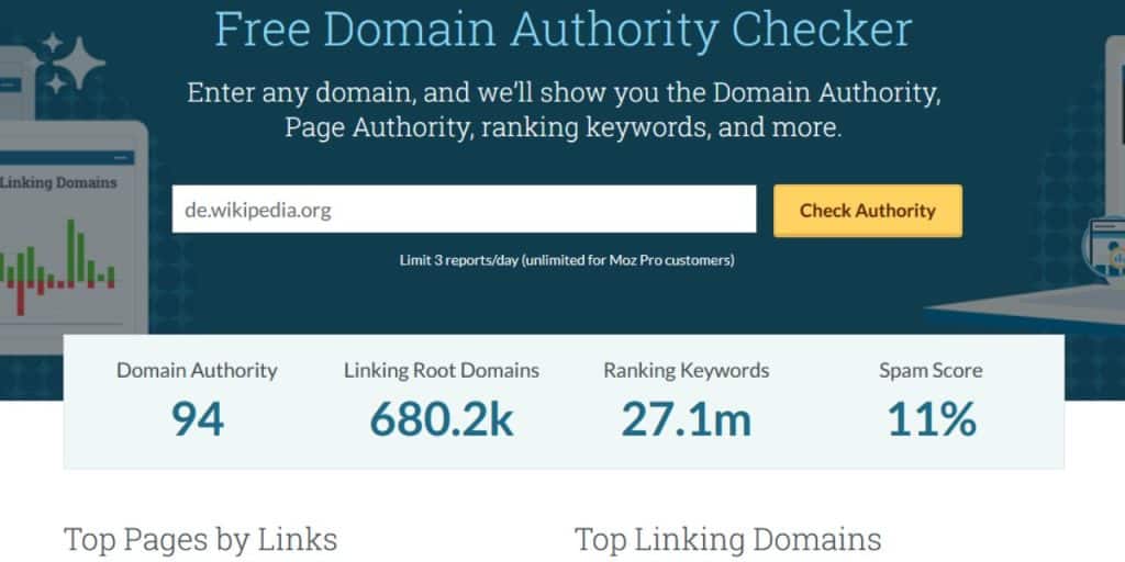 Domain Authority Checker von Moz